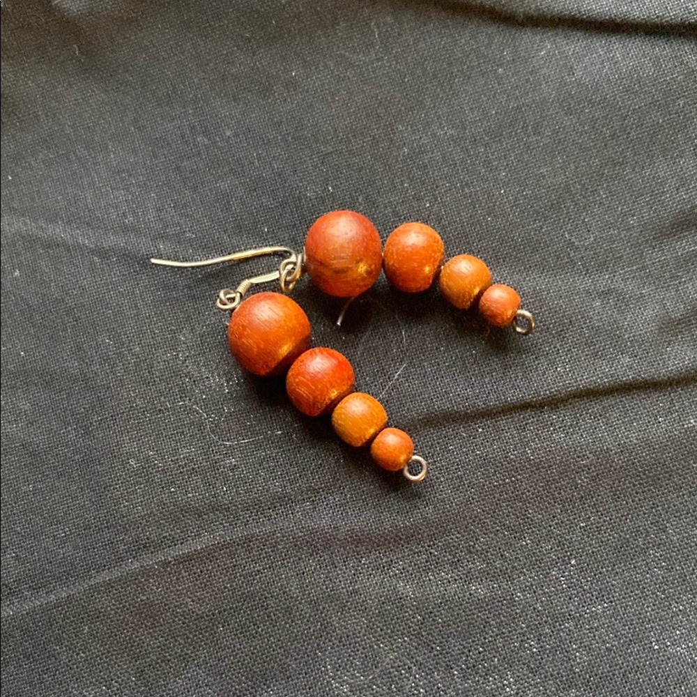 California Red Wood Bead Earrings Minimalist Design